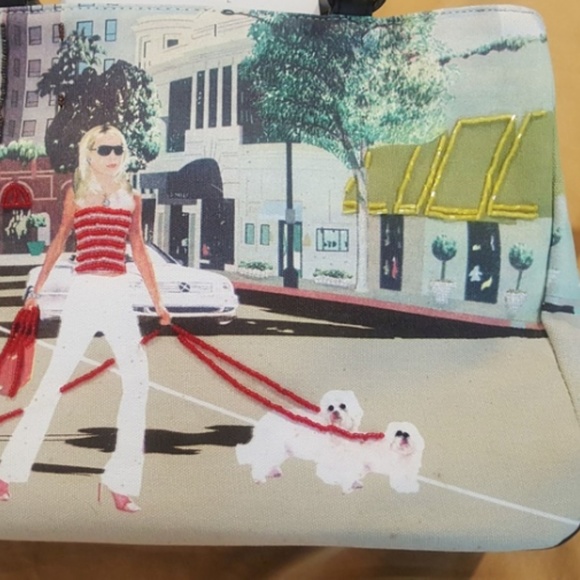 unique handbag with a lady walking with cute dogs, like new condition - Picture 2 of 4